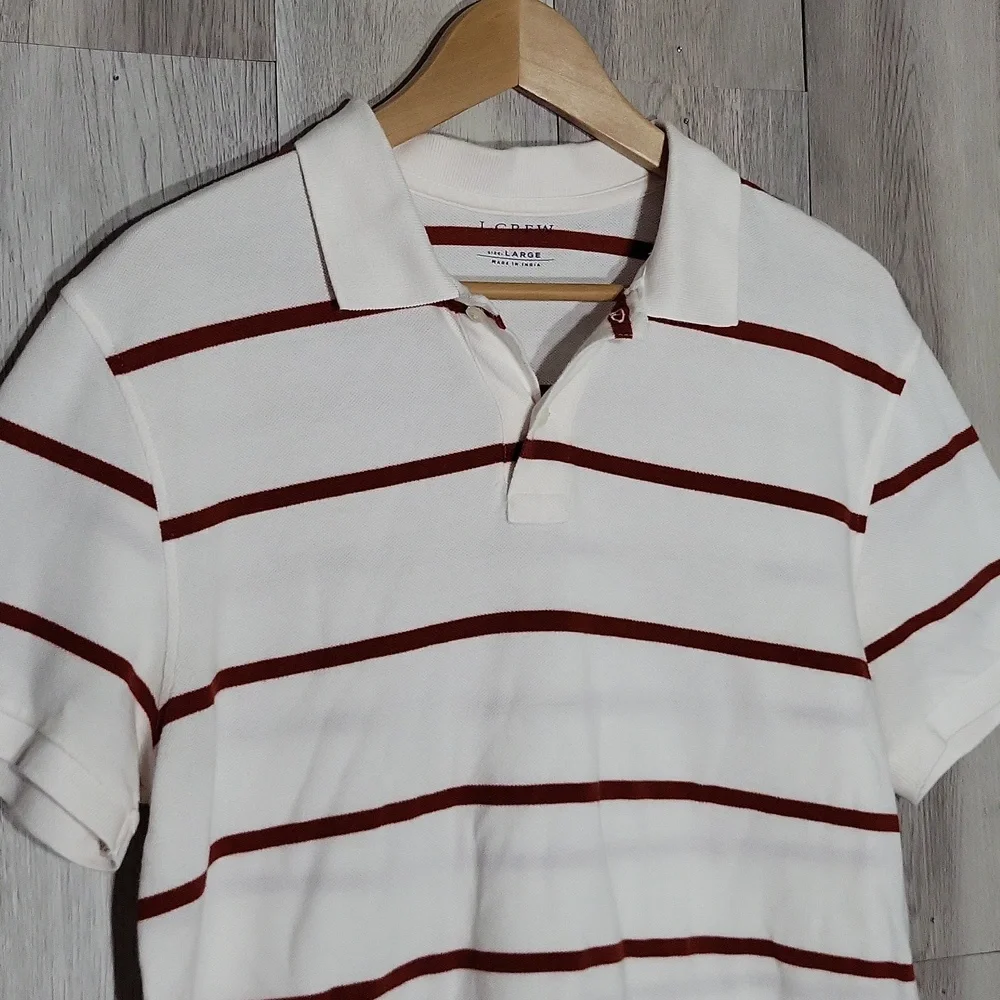 J Crew Mens Large Polo Striped Collar‎ Short Sleeve Cotton Preppy Classic